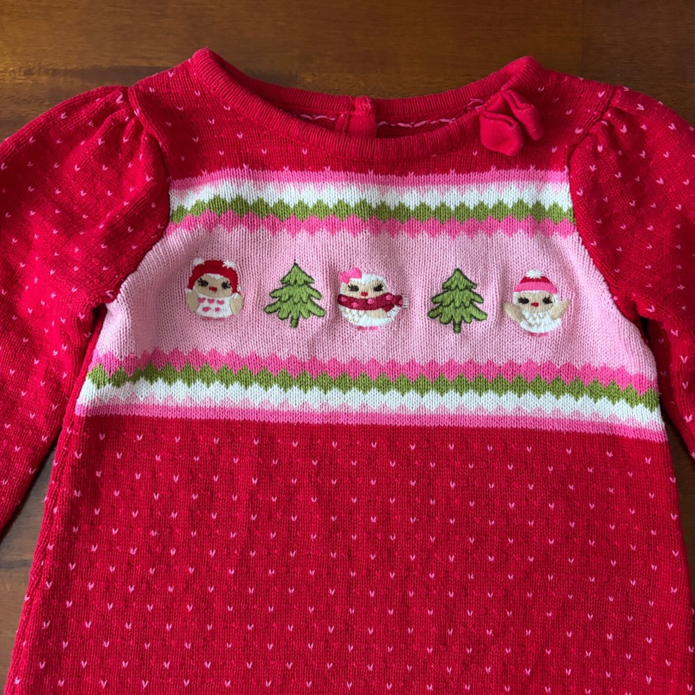 Gymboree Red Cozy Owl Long Sleeve Holiday Christmas Cotton Sweater Dress 3T - Picture 3 of 5